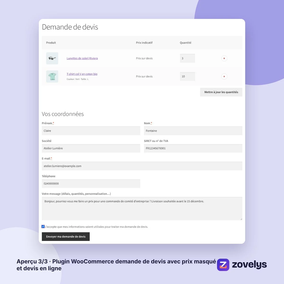 Plugin WooCommerce demande de devis avec prix masqué et devis en ligne – aperçu 3