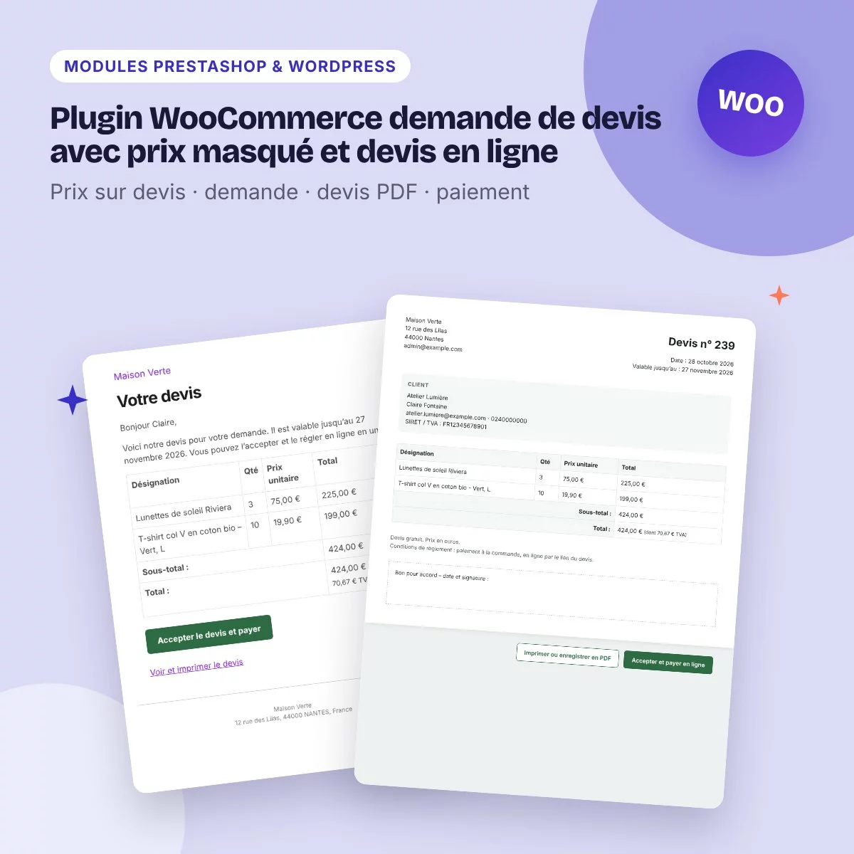Plugin WooCommerce demande de devis avec prix masqué et devis en ligne