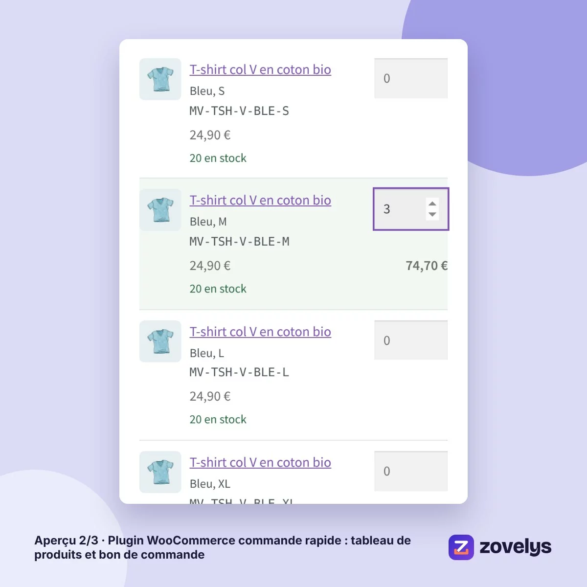 Plugin WooCommerce commande rapide : tableau de produits et bon de commande – aperçu 2
