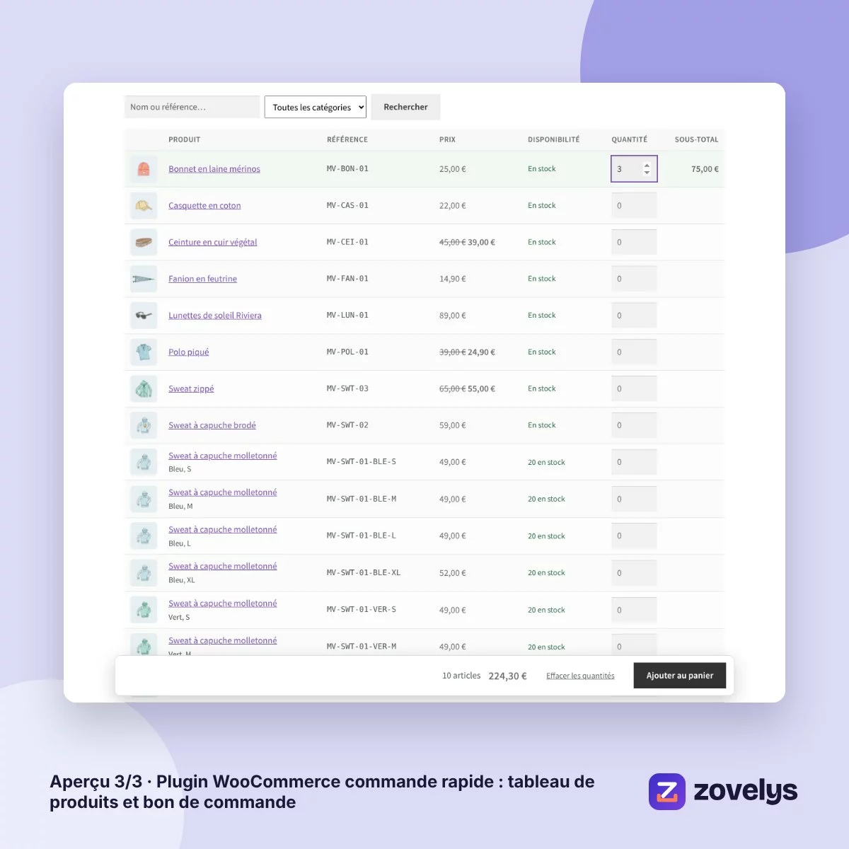 Plugin WooCommerce commande rapide : tableau de produits et bon de commande – aperçu 3
