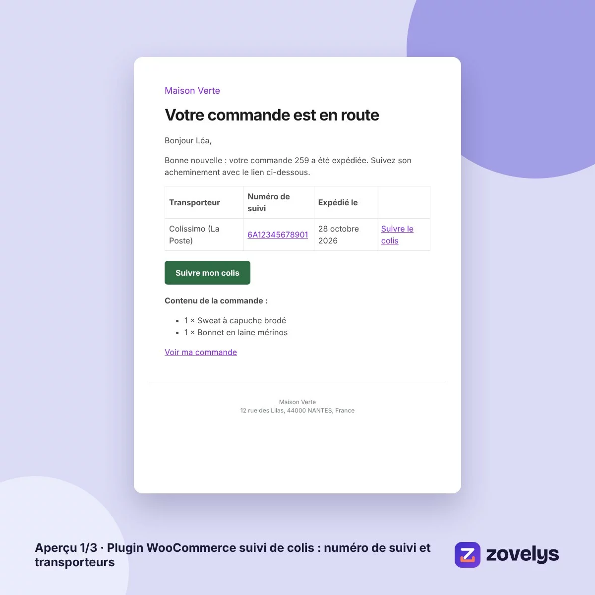 Plugin WooCommerce suivi de colis : numéro de suivi et transporteurs – aperçu 1