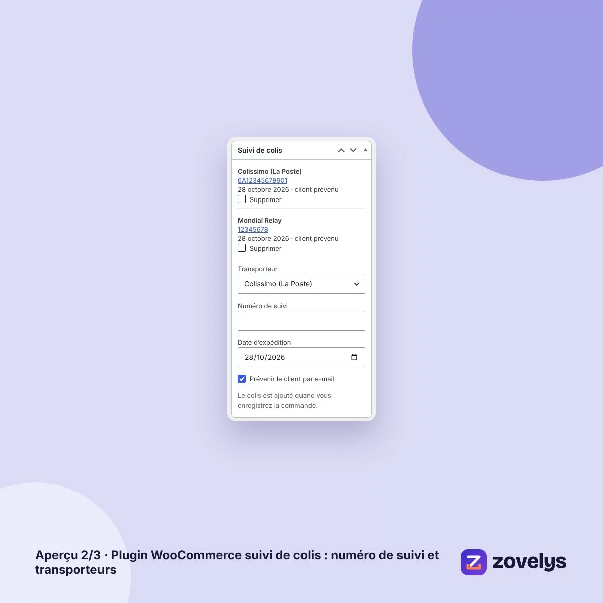 Plugin WooCommerce suivi de colis : numéro de suivi et transporteurs – aperçu 2
