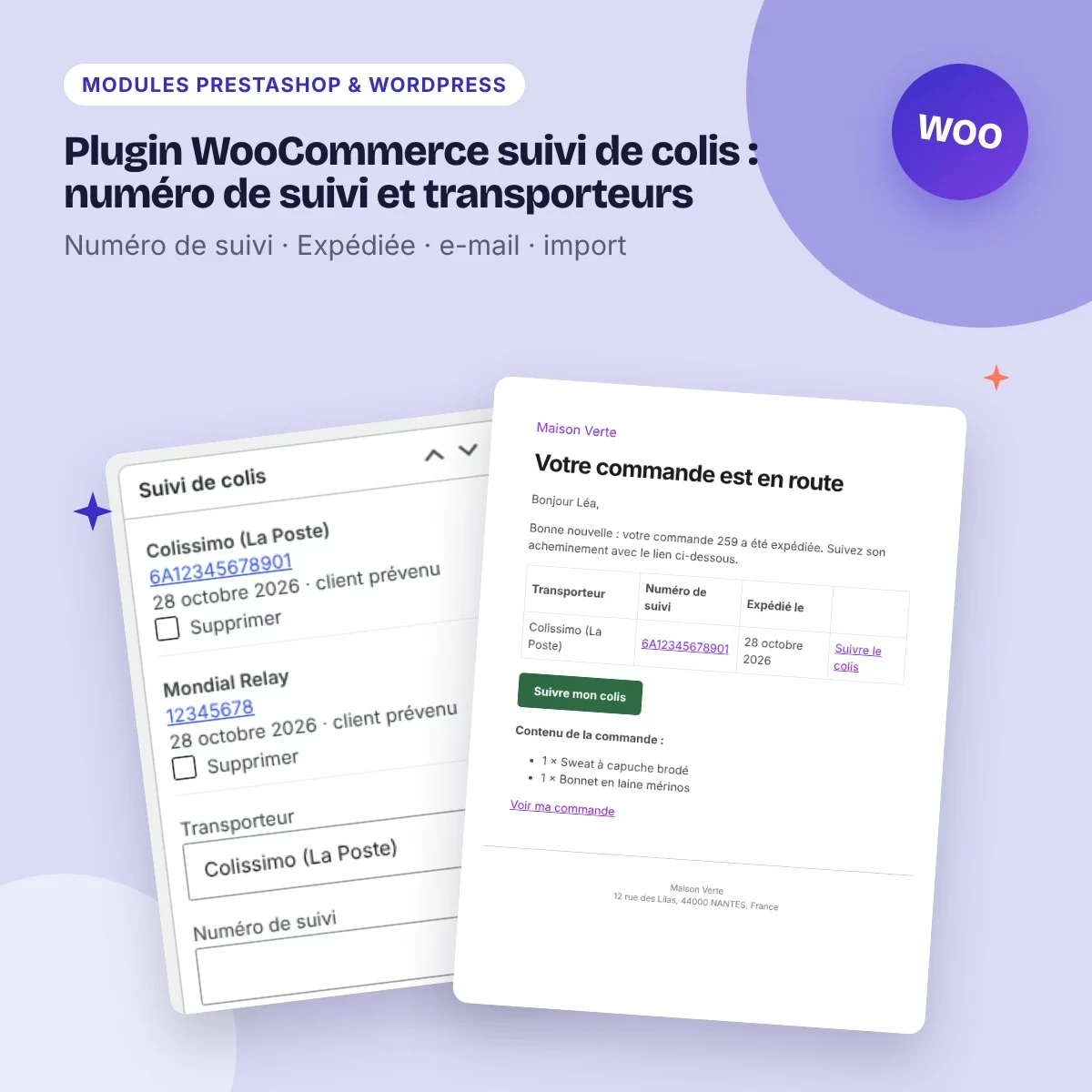 Plugin WooCommerce suivi de colis : numéro de suivi et transporteurs