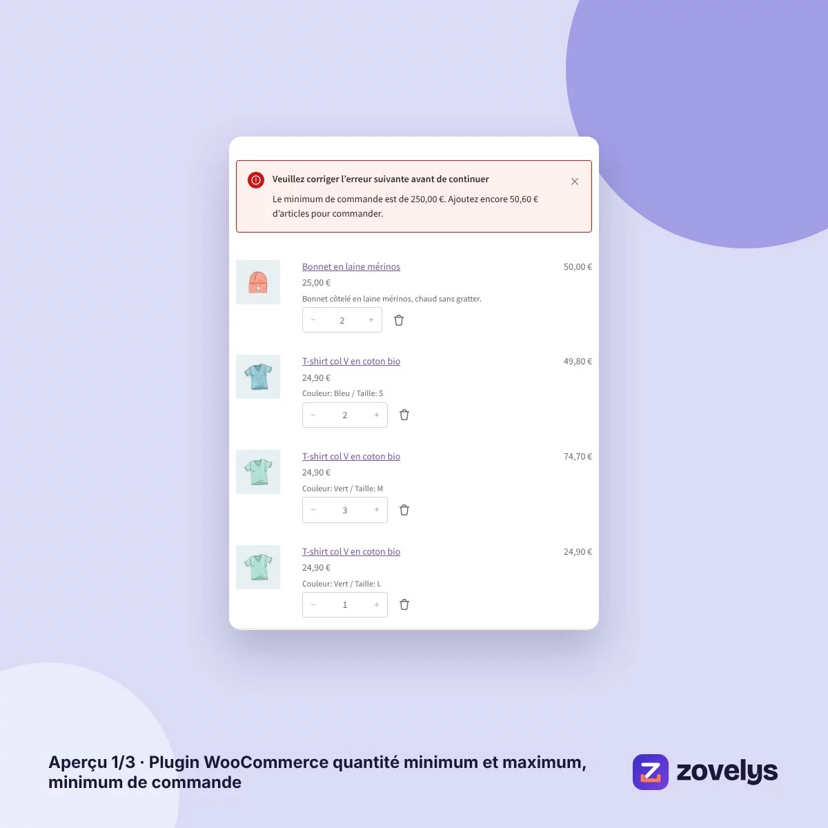 Plugin WooCommerce quantité minimum et maximum, minimum de commande – aperçu 1