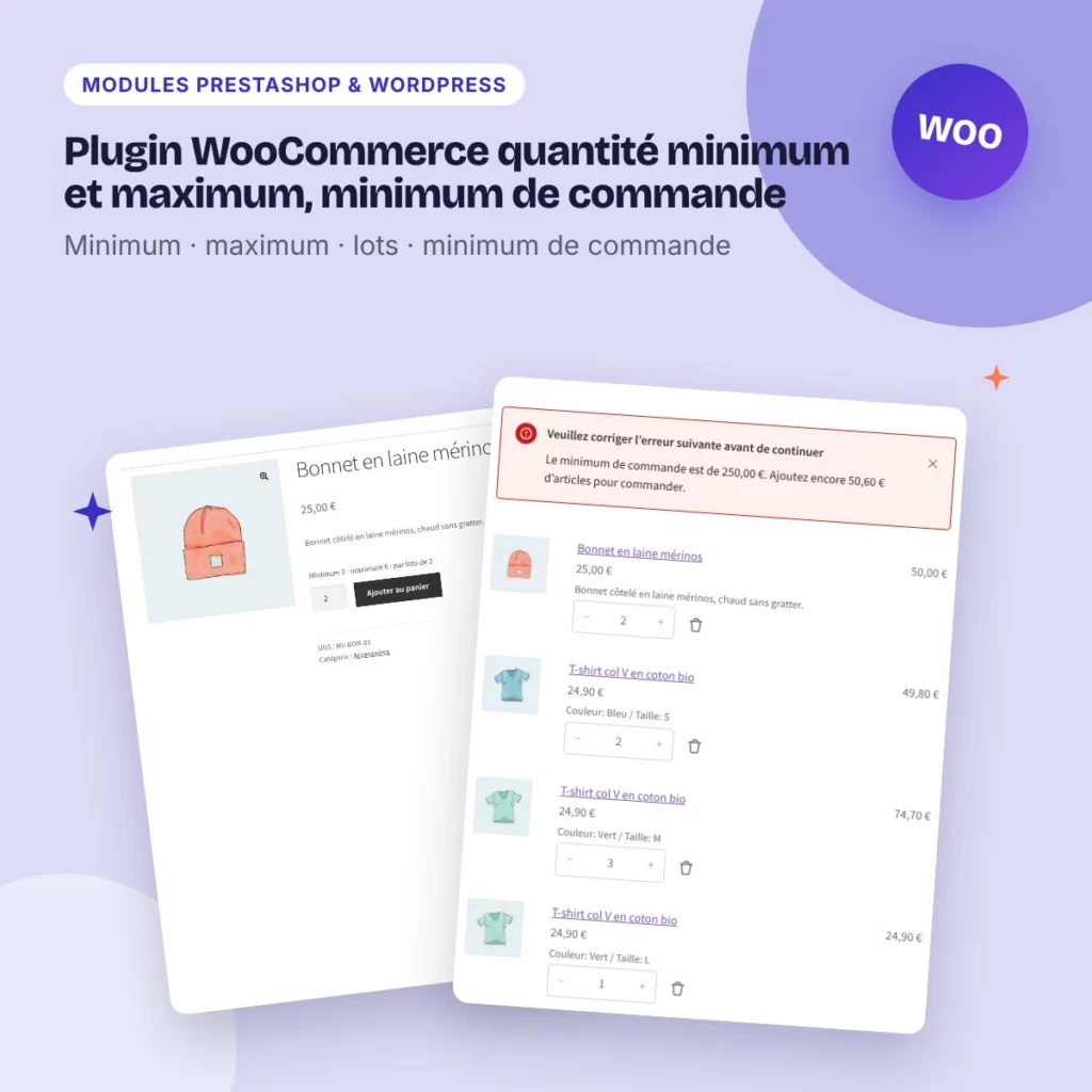 Plugin WooCommerce quantité minimum et maximum, minimum de commande