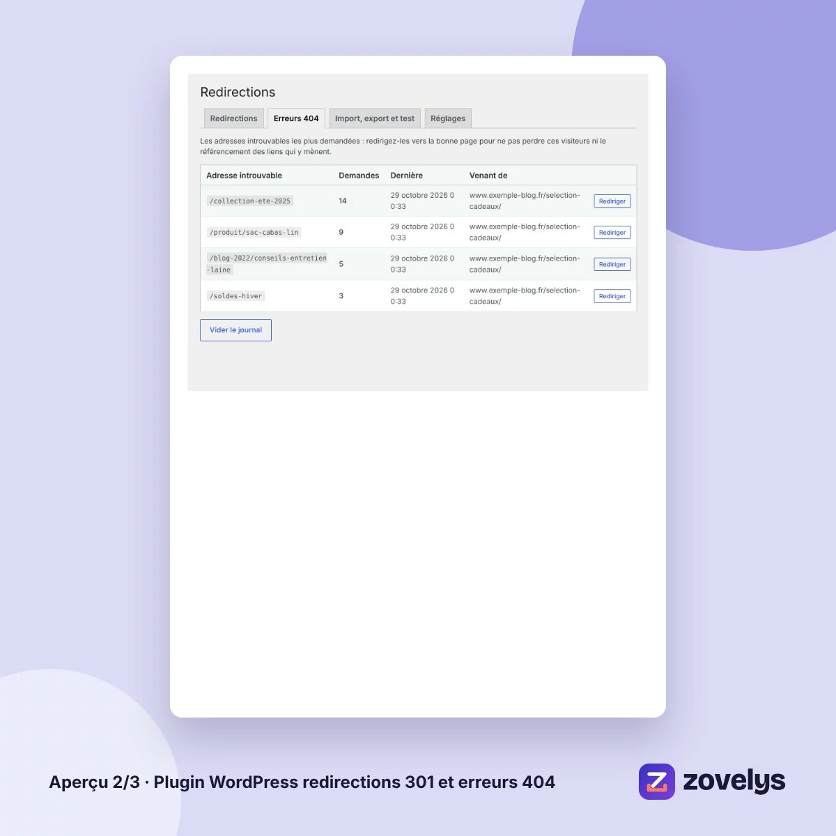 Plugin WordPress redirections 301 et erreurs 404 – aperçu 2
