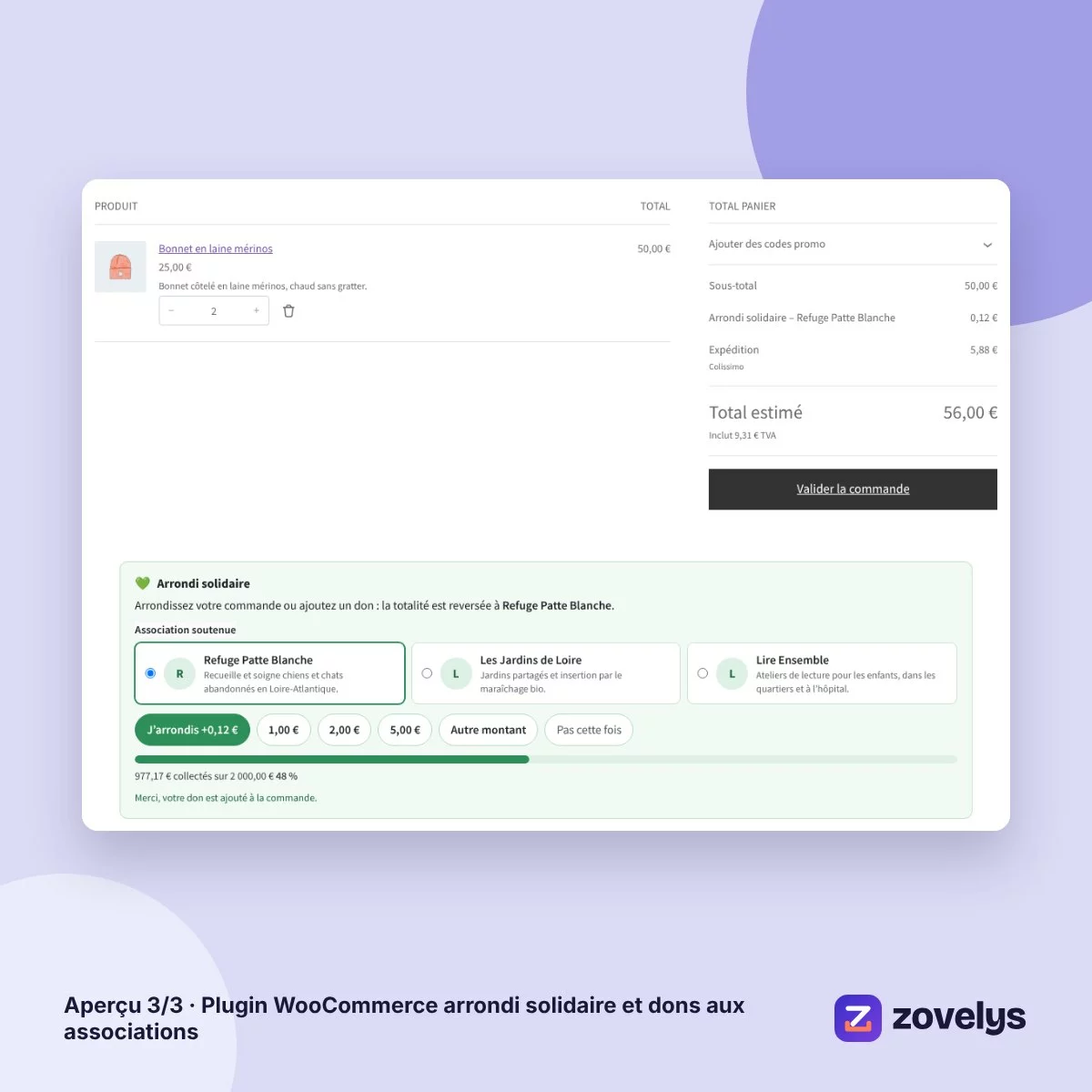 Plugin WooCommerce arrondi solidaire et dons aux associations – aperçu 3