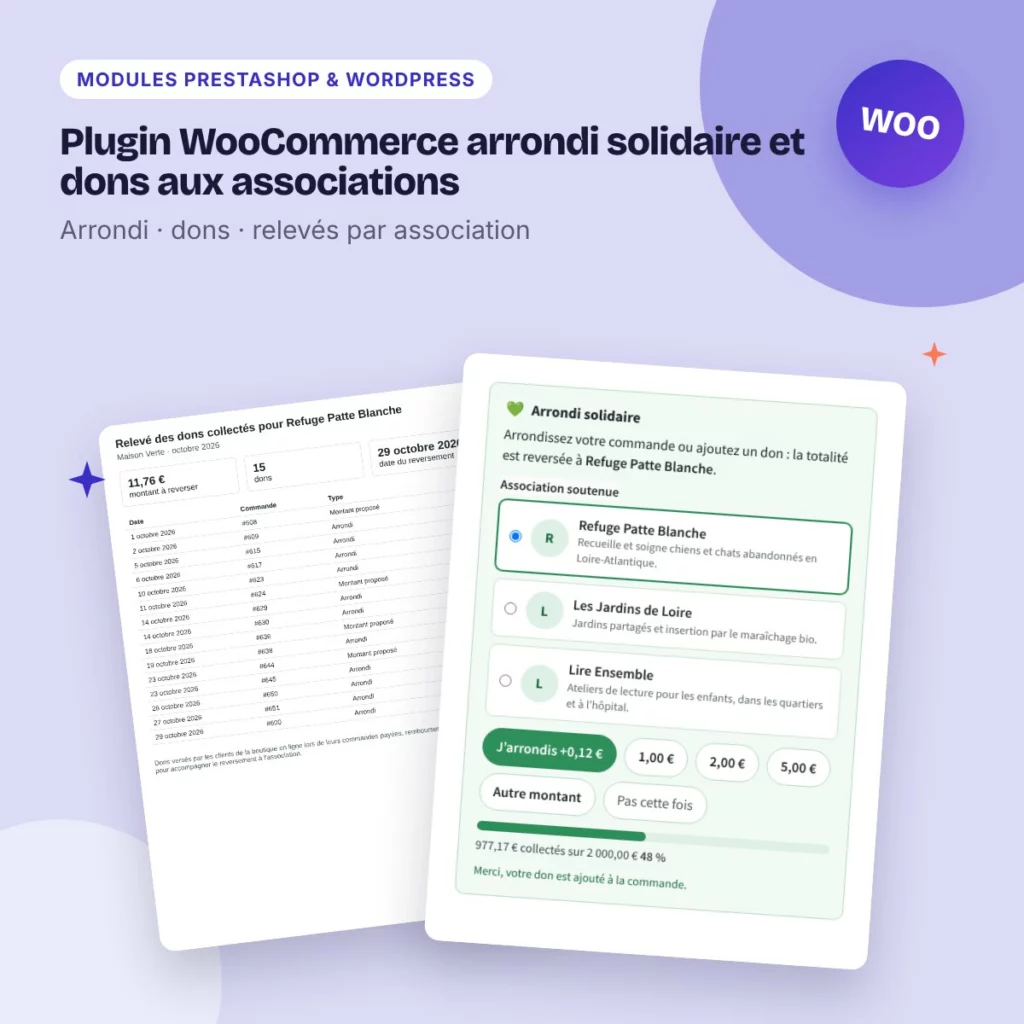 Plugin WooCommerce arrondi solidaire et dons aux associations