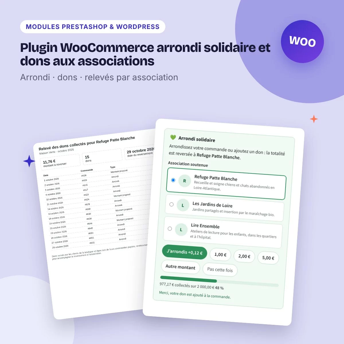 Plugin WooCommerce arrondi solidaire et dons aux associations